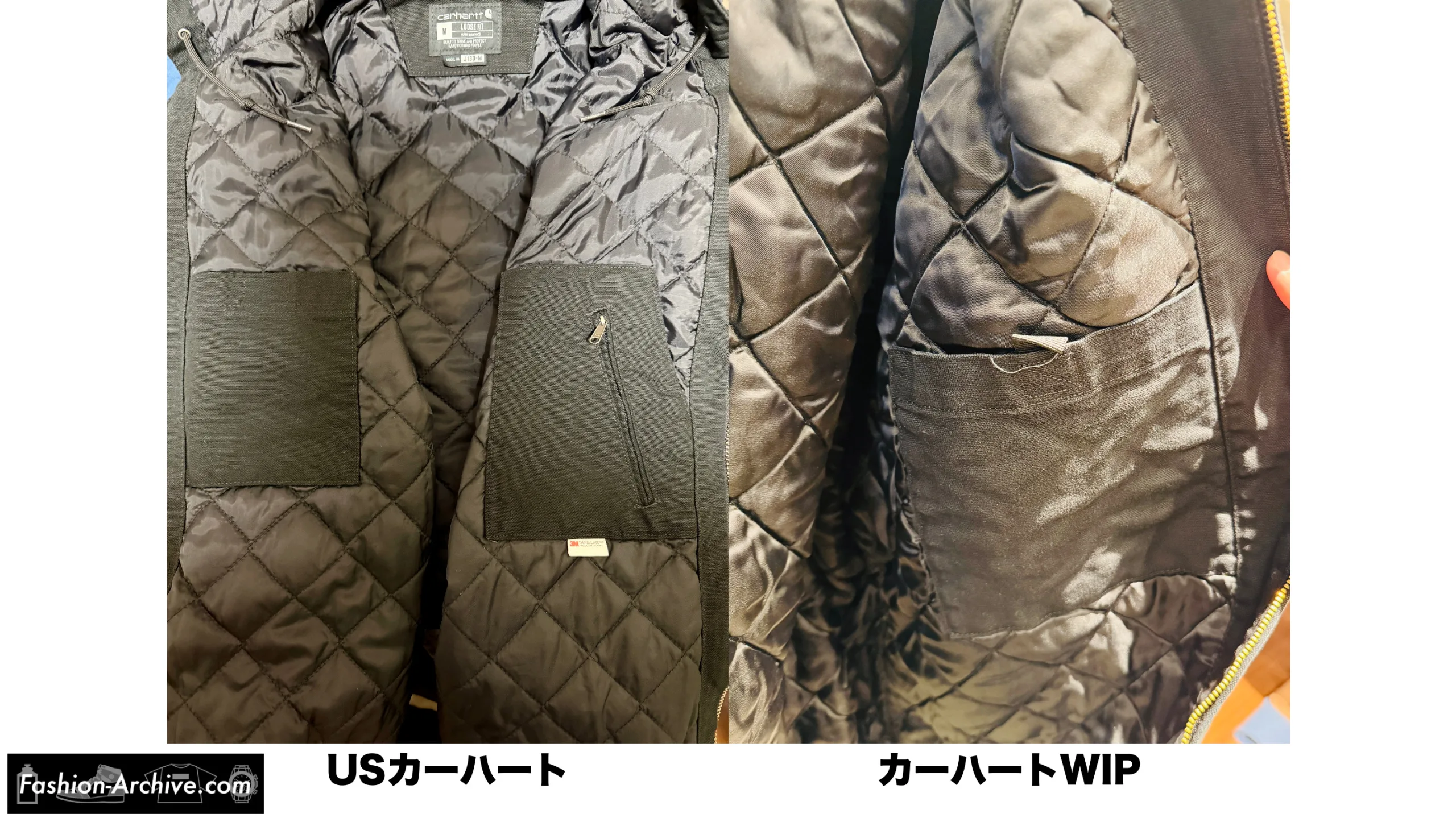 カーハート　WIP　US　アクティブジャケット　サイズ感　比較　違い　デトロイトジャケット
